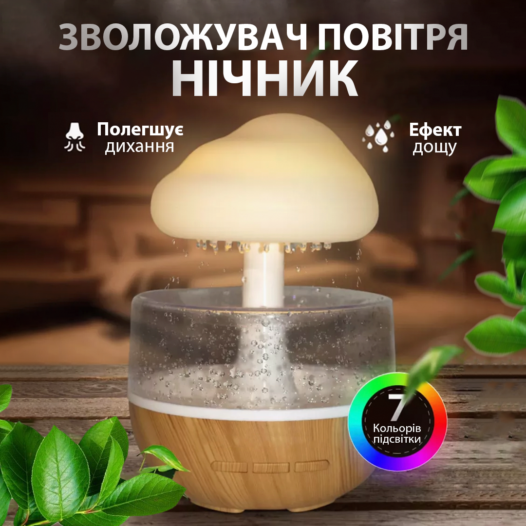Зволожувач повітря Гриб з ефектом дощу та підсвічуванням Зволожувач повітря Гриб з ефектом дощу та підсвічуванням